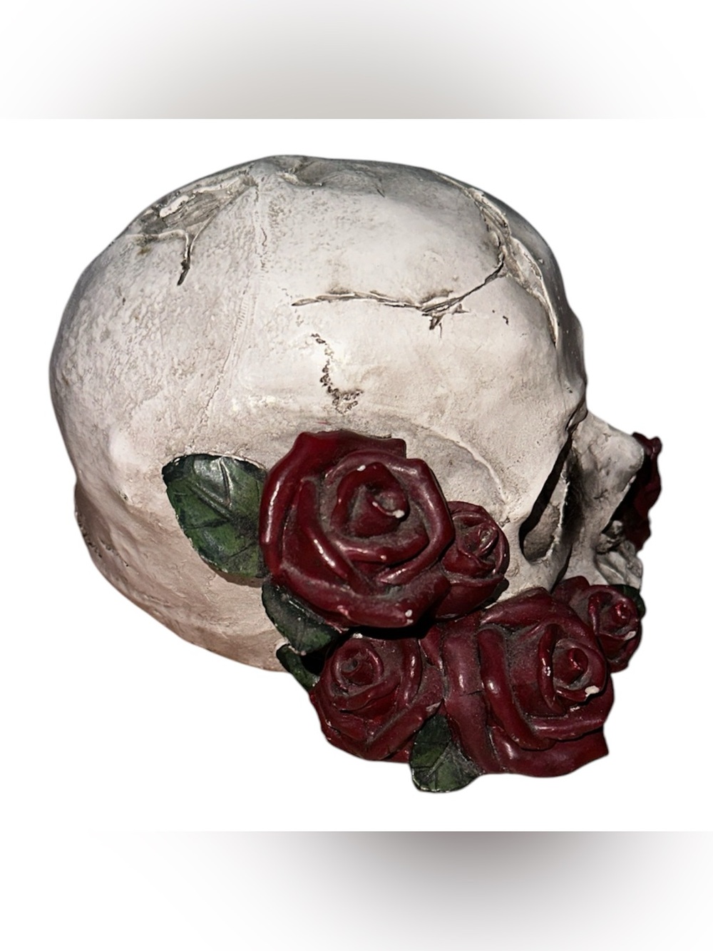 Decorative Skull with Red Roses Accent - Picture 2 of 4